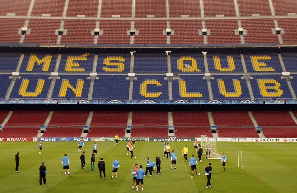 Inter training at Camp Nou before the CL game