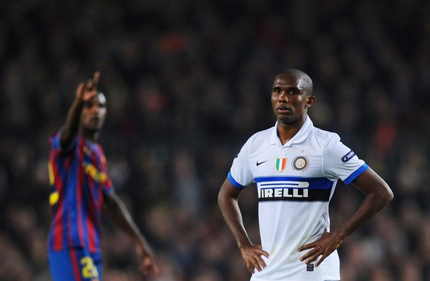 Samuel Eto'o during the Barcelona Champions League match