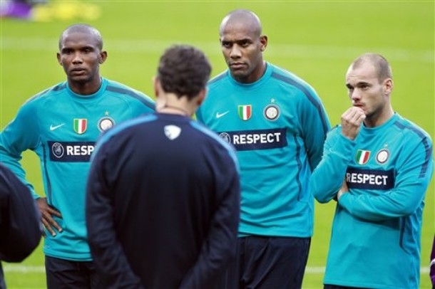 Pre-twente traning Eto'o, Maicon, Sneijder