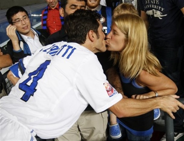 Kisses for Mrs Zanetti at the Club World Cup